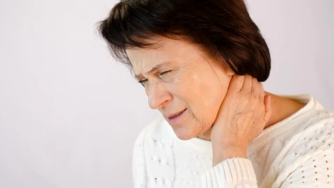 Stock Video Old Woman Sore Her Neck From Tension Live Wallpaper - Free Live Wallpaper