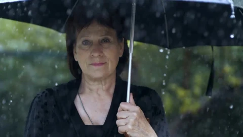 Stock Video Old Woman With Umbrella While It Rains At A Funeral Live Wallpaper - Free Live Wallpaper