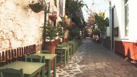 Stock Video Outdoor Restaurant Seating On Cobbled Street Live Wallpaper - Free Live Wallpaper