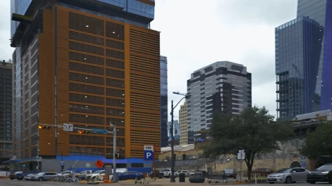 Stock Video Panorama Of A City With Large Buildings From The Street LargeLive Wallpaper - Free Live Wallpaper