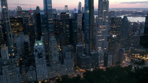 Stock Video Panoramic Shot Of Skyscrapers In New York At Dusk Live Wallpaper - Free Live Wallpaper