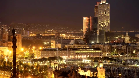 Stock Video Panoramic View Of Barcelona At Night Live Wallpaper - Free Live Wallpaper