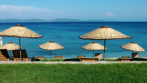Stock Video Paradise Beach With Lounge Chairs And Umbrellas Live Wallpaper - Free Live Wallpaper