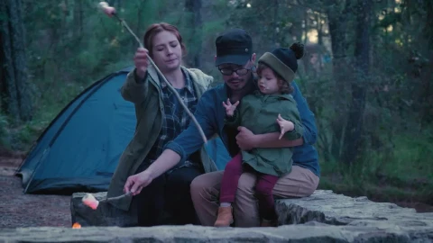 Stock Video Parents And Their Daughter Roasting Marshmallows In A Forest Live Wallpaper - Free Live Wallpaper