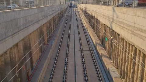 Stock Video Passenger Train Traveling On The Tracks Crossing The City Live Wallpaper - Free Live Wallpaper