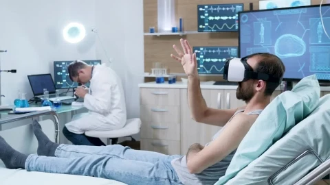 Stock Video Patient Looks At Brain Using Vr Technology In Modern Hospital Live Wallpaper - Free Live Wallpaper