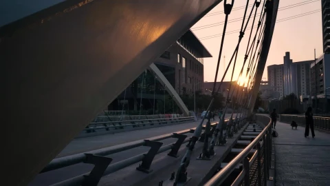 Stock Video Pedestrian Bridge In A City At Sunset Live Wallpaper - Free Live Wallpaper