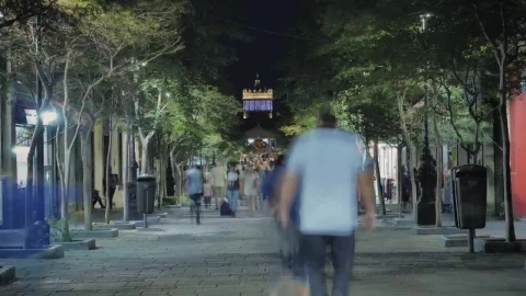 Stock Video Pedestrian Street With People Walking At Night Live Wallpaper - Free Live Wallpaper