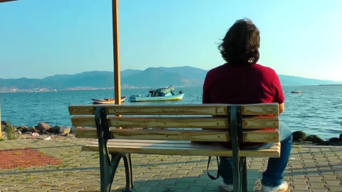 Stock Video Pensive Man Looks At The Sea From A Bench Live Wallpaper - Free Live Wallpaper