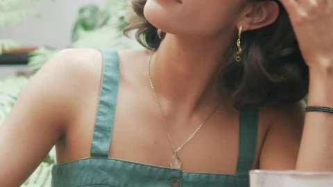 Stock Video Pensive Woman Eating A Dessert In A Cafeteria Live Wallpaper - Free Live Wallpaper