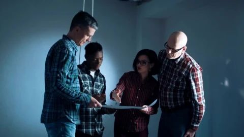 Stock Video People Talking In Front Of A Blueprint Live Wallpaper - Free Live Wallpaper