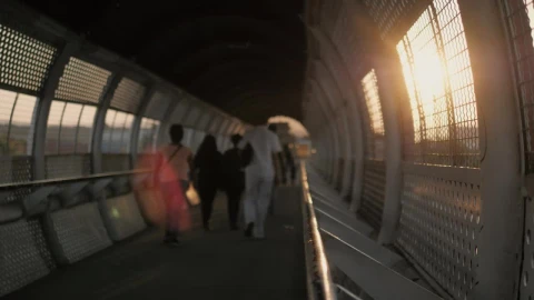 Stock Video People Walking On A Footbridge Live Wallpaper - Free Live Wallpaper