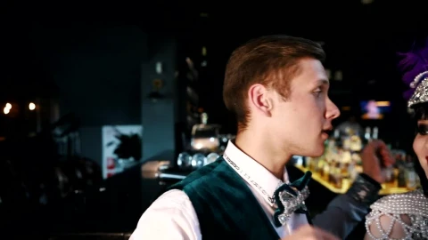 Stock Video People Wearing Retro Party Costumes In A Bar Live Wallpaper - Free Live Wallpaper