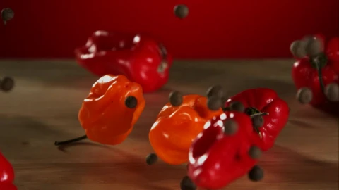 Stock Video Peppers Falling And Bouncing Into The Table Live Wallpaper - Free Live Wallpaper