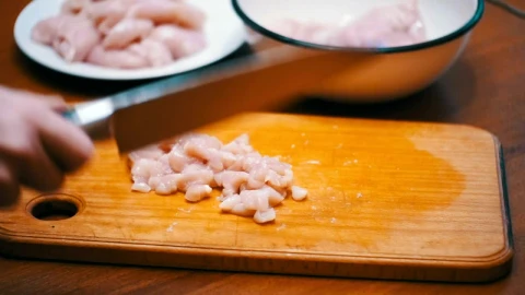 Stock Video Person Cutting Meat Into Small Pieces Live Wallpaper - Free Live Wallpaper