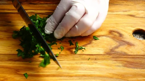Stock Video Person In Gloves Cutting Parsley Live Wallpaper - Free Live Wallpaper