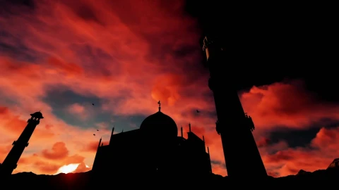 Video Stock Red Sky Over Silhouette Of Taj Mahal Live Wallpaper Free - Free Live Wallpaper