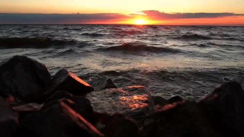Video Stock Red Sunset Over The Ocean Live Wallpaper Free - Free Live Wallpaper
