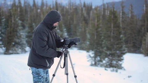 Video Stock Photographer And His Tripod Camera In A Snowy Forest Live Wallpaper Free - Free Live Wallpaper