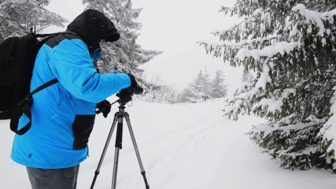 Video Stock Photographer In A Winter Forest With His Camera Live Wallpaper Free - Free Live Wallpaper