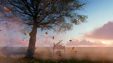 Video Stock Piano Under A Tree With Dry Leaves Falling Live Wallpaper Free - Free Live Wallpaper