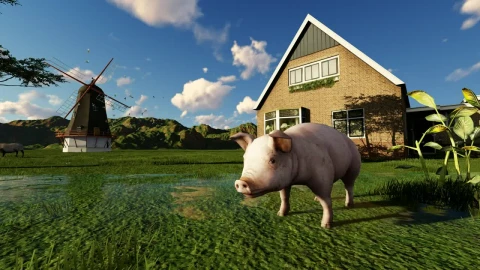 Video Stock Pig Drinking Water From A Lake On A Farm In Live Wallpaper Free - Free Live Wallpaper