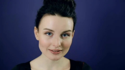Video Stock Portrait Of A Excited Woman On Blue Background Live Wallpaper Free - Free Live Wallpaper