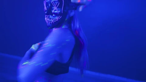 Video Stock Portrait Of A Girl With A Neon Mask Dancing Dynamically Live Wallpaper Free - Free Live Wallpaper