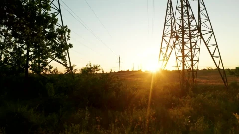 Video Stock Power Line Towers Silhouettes On The Field Live Wallpaper Free - Free Live Wallpaper