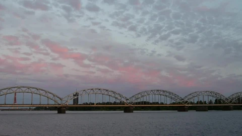 Video Stock Railway Bridge In A Pink Sunset Live Wallpaper Free - Free Live Wallpaper