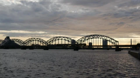 Video Stock Railway Bridge Silhouette During Sunset Live Wallpaper Free - Free Live Wallpaper