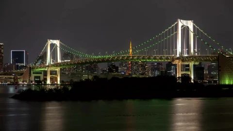 Video Stock Rainbow Bridge In Tokyo At Night Time Lapse Live Wallpaper Free - Free Live Wallpaper