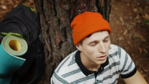 Free Stock Video Resting Hiker Thinking With Eyes Closed Looks Up In Wonder Live Wallpaper - Free Live Wallpaper