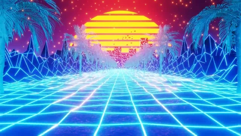 Free Stock Video Retro S Vhs Style Sun On Skyline With Palm Trees Live Wallpaper - Free Live Wallpaper