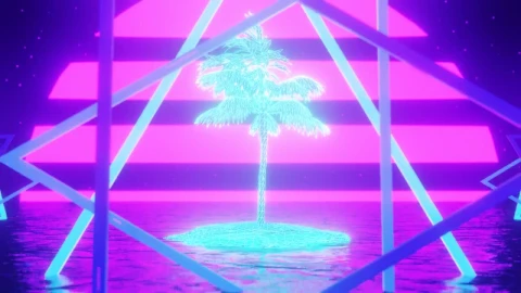 Free Stock Video Retro S Vhs Style Triangles Spin Over Neon Palm Tree Live Wallpaper - Free Live Wallpaper