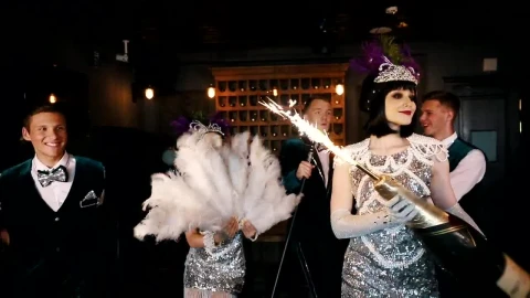 Free Stock Video Retro Theme Party With A Woman Holding A Big Champagne Live Wallpaper - Free Live Wallpaper