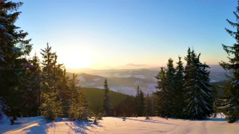 Free Stock Video Revealing A Snowy Mountain Range At Sunset Live Wallpaper - Free Live Wallpaper
