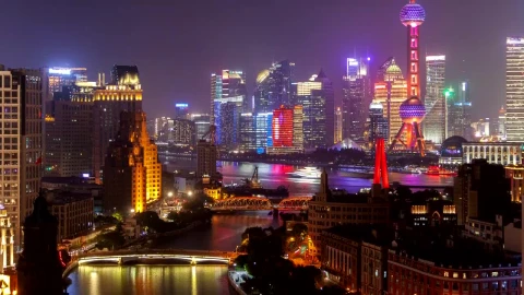Free Stock Video River And Multicolored Flashing Buildings At Night Live Wallpaper - Free Live Wallpaper