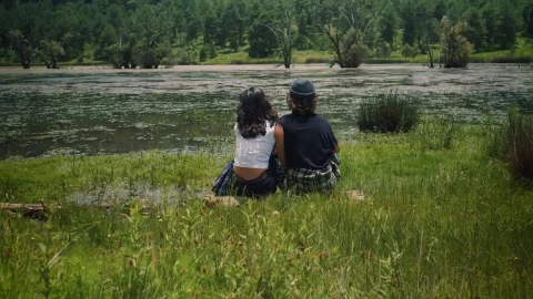 Free Stock Video Romantic Couple Sitting On The Shore Of A Lake Live Wallpaper - Free Live Wallpaper