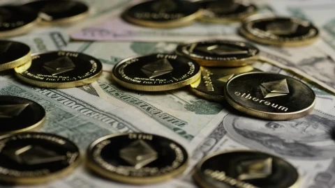 Free Stock Video Rotating Take Of Ethereum Coins Over Dollar Bills Live Wallpaper - Free Live Wallpaper