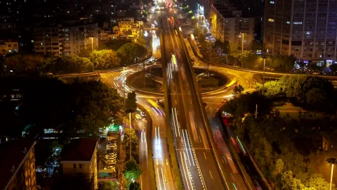 Free Stock Video Roundabout And Overpass With Fast Traffic At Night Live Wallpaper - Free Live Wallpaper