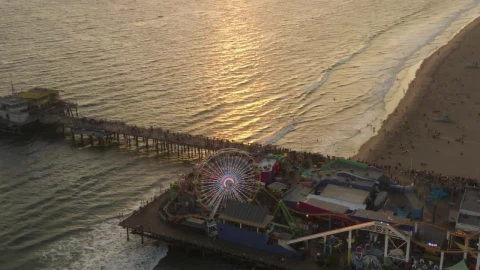 Free Stock Video Santa Monica Pier From Above During A Sunset Live Wallpaper - Free Live Wallpaper
