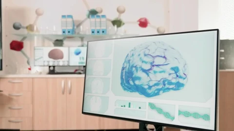 Free Stock Video Scientist Types On Computer With D Dna And Brain Models Live Wallpaper - Free Live Wallpaper