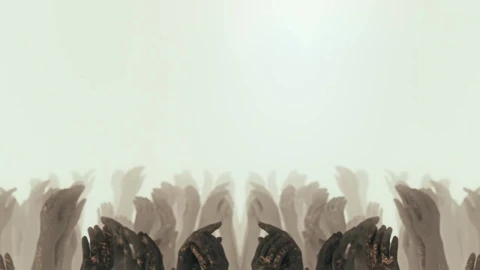Free Stock Video Sculptures Of Raised Hands On A White Fog Background Live Wallpaper - Free Live Wallpaper