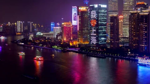 Free Stock Video Shanghai River And City Skyscrapers At Night Live Wallpaper - Free Live Wallpaper