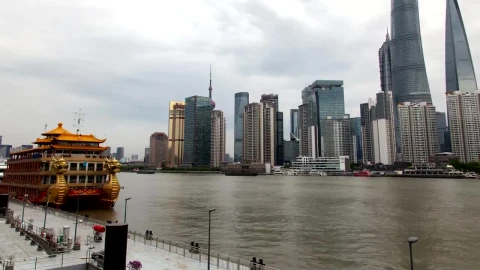 Free Stock Video Shanghai River And The Cityscape Pan Up Live Wallpaper - Free Live Wallpaper