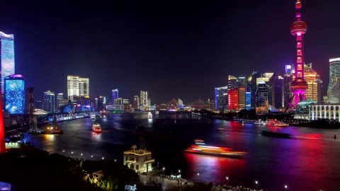 Free Stock Video Shanghai River With Illuminated City Buildings Live Wallpaper - Free Live Wallpaper