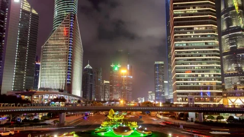 Free Stock Video Shanghai Roundabout And Skyscrapers At Night Live Wallpaper - Free Live Wallpaper