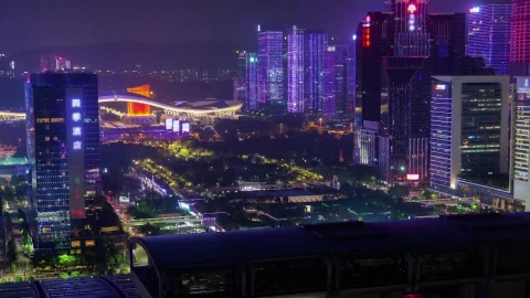 Free Stock Video Shenzhen Cityscape With Projection On Buildings Live Wallpaper - Free Live Wallpaper