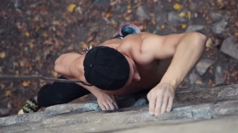Free Stock Video Shirtless Young Man Climbing Rock Live Wallpaper - Free Live Wallpaper